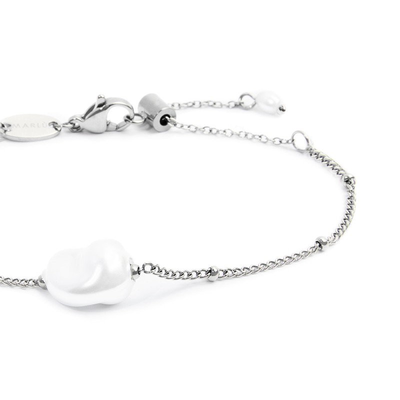 Bracciale catena grumetta con perla ovale centrale
