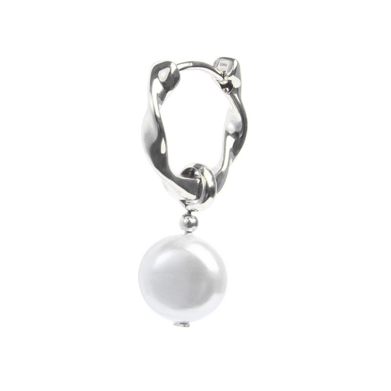 Orecchino a cerchio 1,4cm con perla pendente Orecchino a cerchio 1,4cm con perla pendente