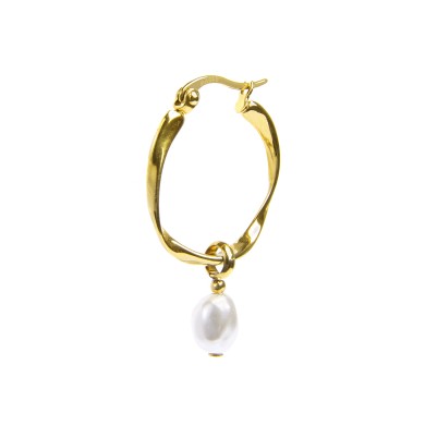 Orecchino a cerchio con perla ovale pendente Orecchino a cerchio con perla ovale pendente