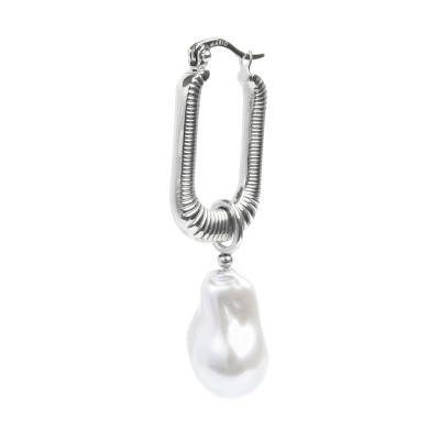 Orecchino a cerchio ovale con perla pendente Orecchino a cerchio ovale con perla pendente