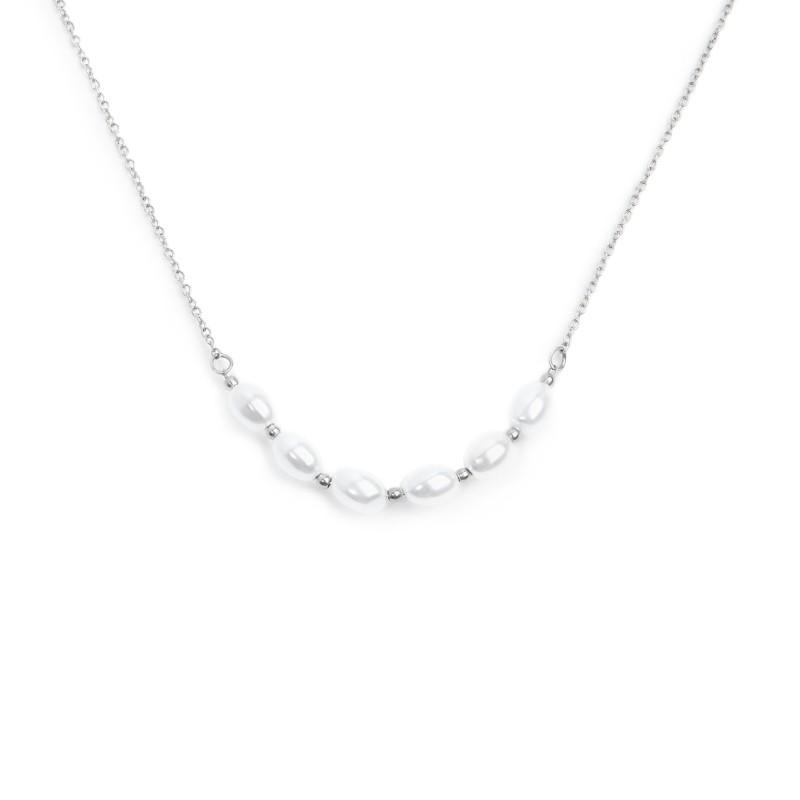 Collana catena cross con perle ovali centrali Collana catena cross con perle ovali centrali