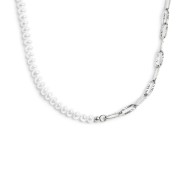 Collana catena figaro e catena con perle bianche irregolari