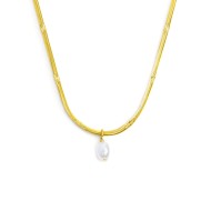 Collana catena snake con perla ovale pendente centrale