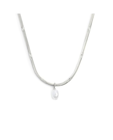 Collana catena snake con perla ovale pendente centrale