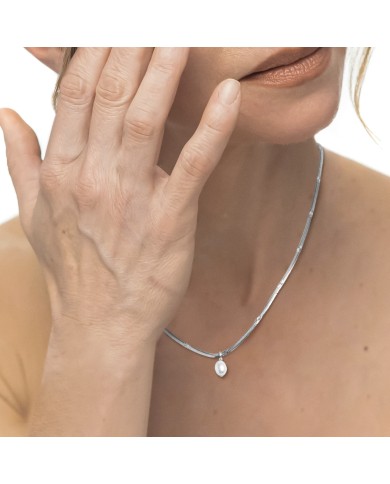 Collana catena snake con perla ovale pendente centrale