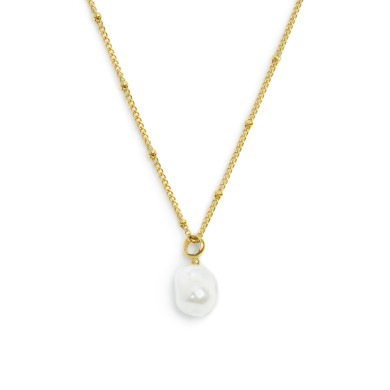 Collana catena grumetta con sfere e perla irregolare pendente Collana catena grumetta con sfere e perla irregolare pendente