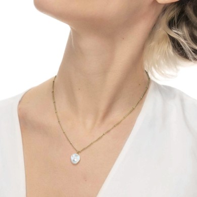 Collana catena grumetta con sfere e perla irregolare pendente Collana catena grumetta con sfere e perla irregolare pendente
