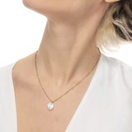 Collana catena grumetta con sfere e perla irregolare pendente