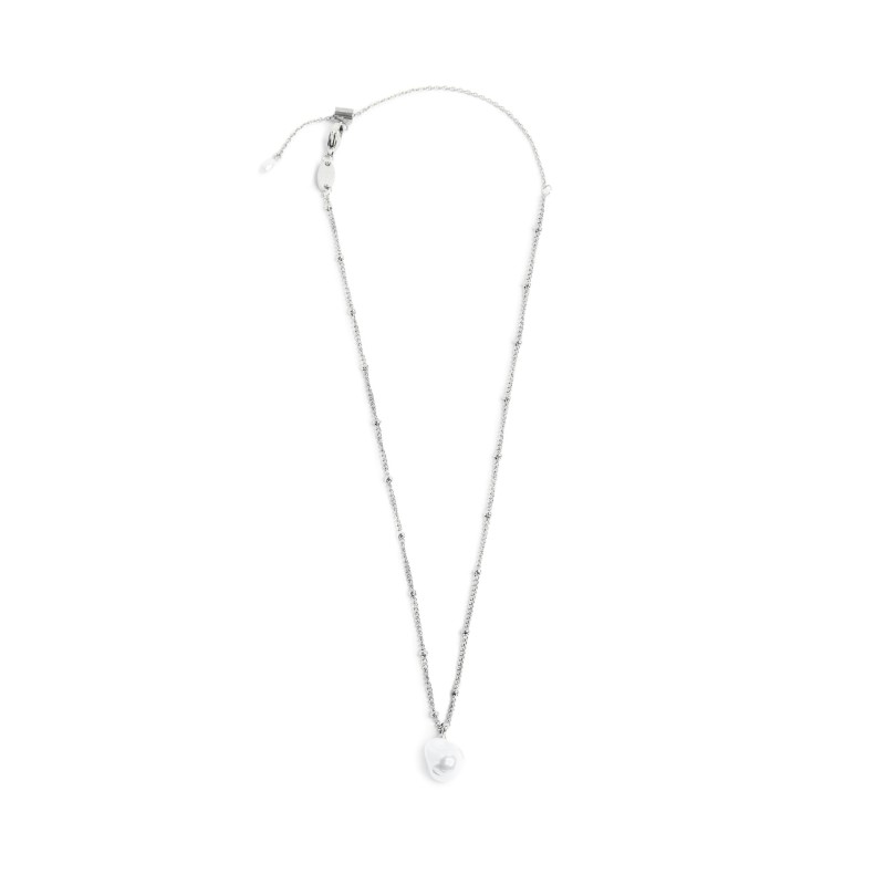 Collana catena grumetta con sfere e perla irregolare pendente Collana catena grumetta con sfere e perla irregolare pendente