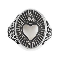 S.STEEL OVAL PLATE WITH SACRED HEART Polished s.steel oval plate 15,30*20 mm, 3 mm thickness, with mat black oil. On the front s