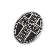 MAT S.STEEL OVAL PLATE WITH CROSS Mat s.steel oval plate 15,30*20 mm, 1,50 mm thickness, on the front side cross, on mat black o