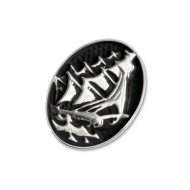 S.STEEL OVAL PLATE SAILING SHIP IN RELIEF Polished s.steel plate 15,30*20 mm with mat black oil, 1,50 mm thickness, on the front