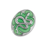 S.STEEL OVAL PLATE WITH SNAKE Polished s.steel oval plate 15,30*20 mm with green transparent enamel, 1,70 mm thickness. The plat