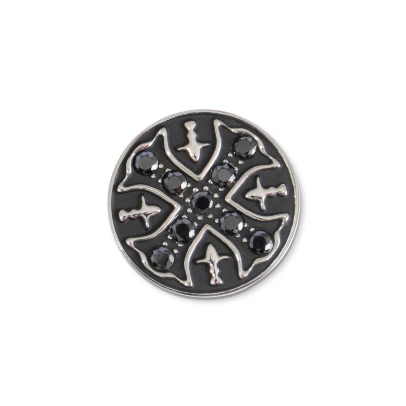 S.STEEL ROUND GOTHIC CROSS PLATE Polished s.steel round plate 16,20 mm diameter, 3,50 mm thickness. On the front side gothic cro S.STEEL ROUND GOTHIC CROSS PLATE Polished s.steel round plate 16,20 mm diameter, 3,50 mm thickness. On the front side gothic cro