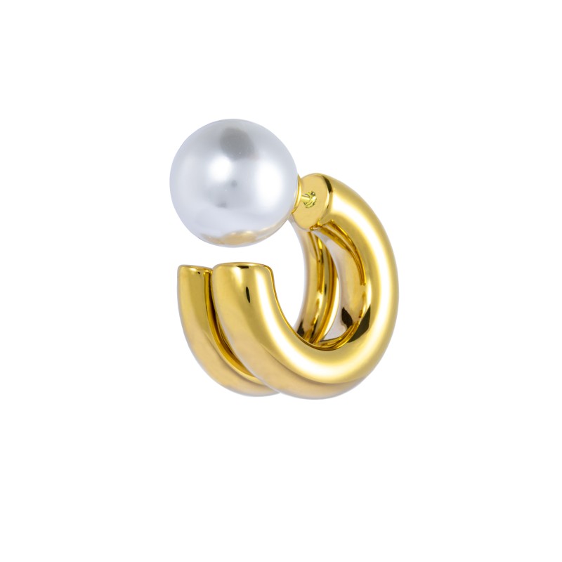 Orecchino a lobo a cerchietto doppio 2,1cm con chiusura perla