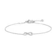 S.STEEL BR WITH INFINITY WITH CZ STONE S.steel bracelet with cutting cross chain, 1,20 mm width, 0,26 mm thickness. On the cente S.STEEL BR WITH INFINITY WITH CZ STONE S.steel bracelet with cutting cross chain, 1,20 mm width, 0,26 mm thickness. On the cente