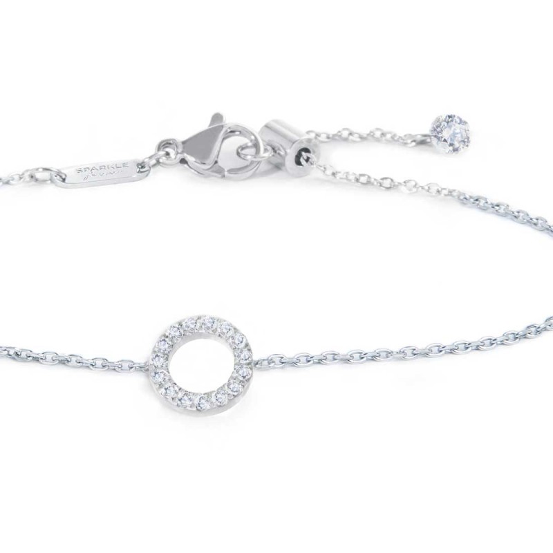 S.STEEL BR WITH ROUND ELEMENT WITH CZ STONE S.steel bracelet with cutting cross chain, 1,20 mm width, 0,26 mm thickness. On the