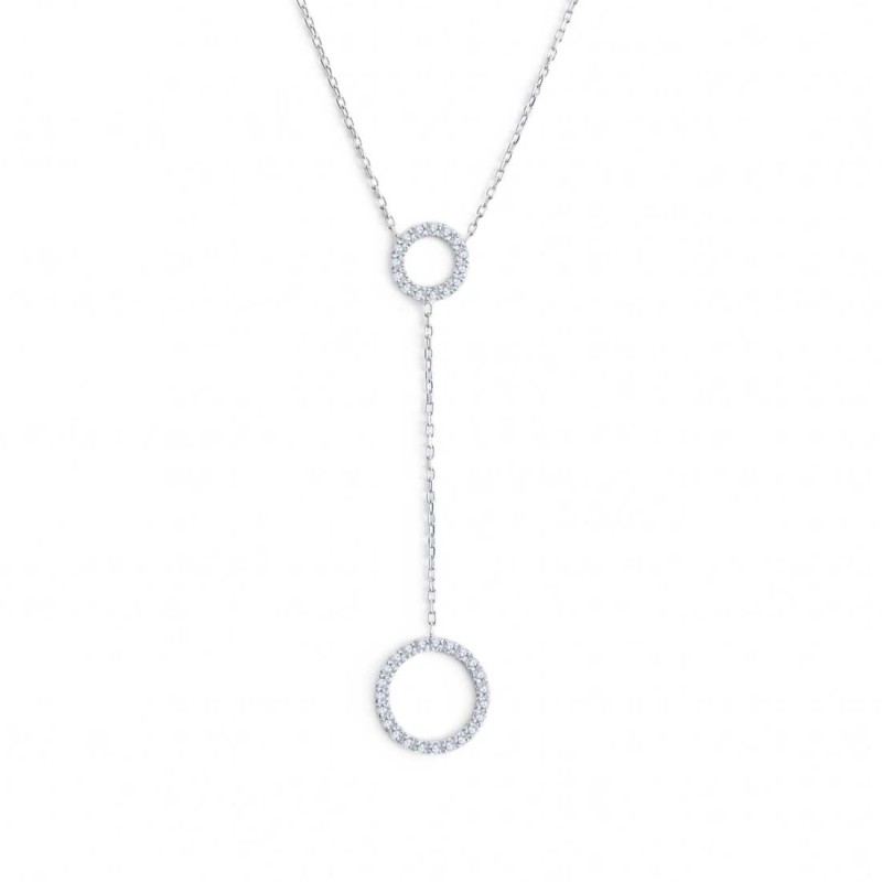 S.STEEL Y NECKLACE WITH TWO ROUND ELEMENTS S.steel Y necklace with cutting cross chain, 1 mm width, 0,26 mm thickness. On the ce S.STEEL Y NECKLACE WITH TWO ROUND ELEMENTS S.steel Y necklace with cutting cross chain, 1 mm width, 0,26 mm thickness. On the ce