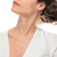 S.STEEL Y NECKLACE WITH TWO ROUND ELEMENTS S.steel Y necklace with cutting cross chain, 1 mm width, 0,26 mm thickness. On the ce S.STEEL Y NECKLACE WITH TWO ROUND ELEMENTS S.steel Y necklace with cutting cross chain, 1 mm width, 0,26 mm thickness. On the ce