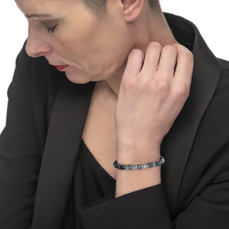 Bracciale catena dischetti in pietra e acciaio