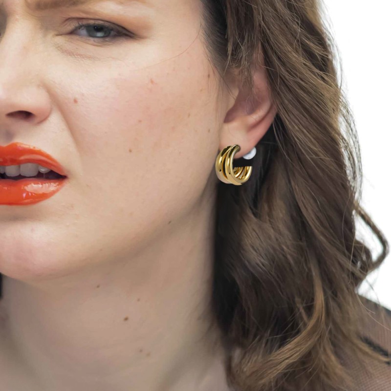 Orecchino a lobo a cerchietto doppio 2,1cm con chiusura perla