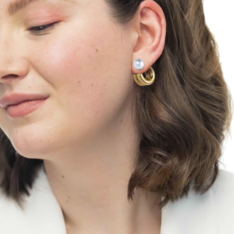 Orecchino a lobo a cerchietto doppio 2,1cm con chiusura perla