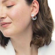 Orecchino a lobo a cerchietto doppio 2,1cm con chiusura perla