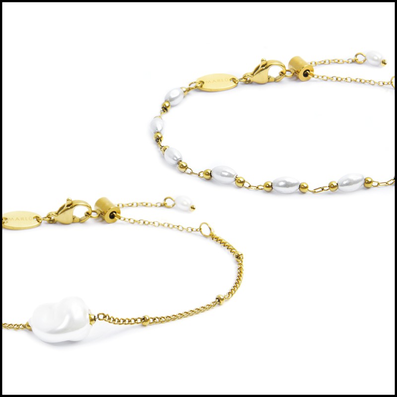 Bracciali con perle ovali e perle irregolari Bracciali con perle ovali e perle irregolari