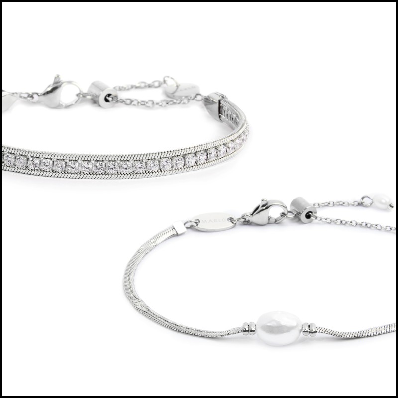 Bracciale tennis e bracciale con perla Bracciale tennis e bracciale con perla
