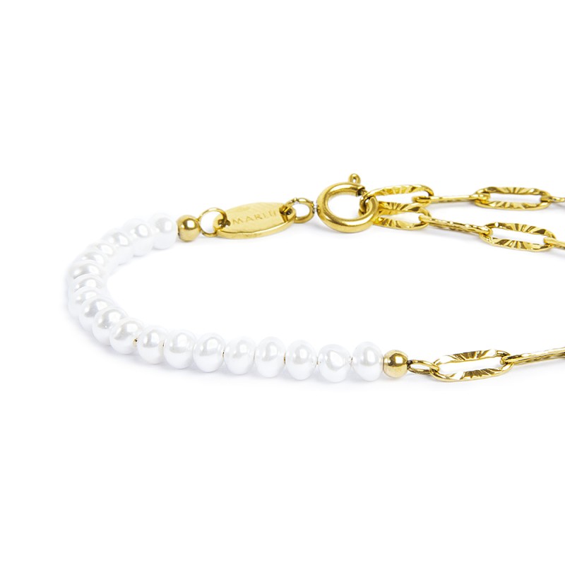 Bracciale con zircone nero centrale e bracciale con perle Bracciale con zircone nero centrale e bracciale con perle