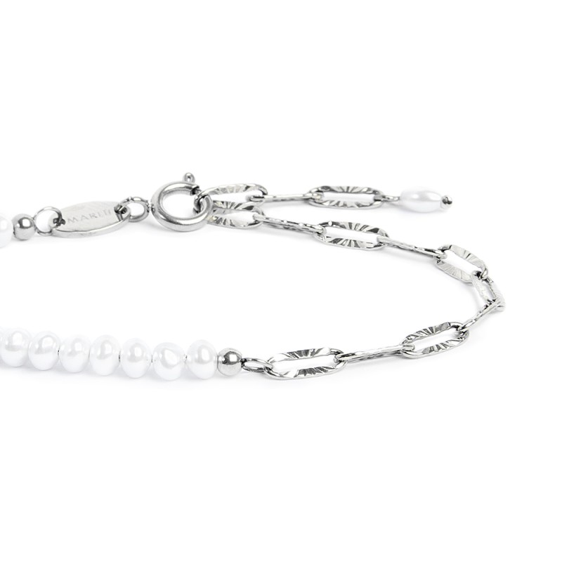 Bracciale con zircone nero centrale e bracciale con perle Bracciale con zircone nero centrale e bracciale con perle