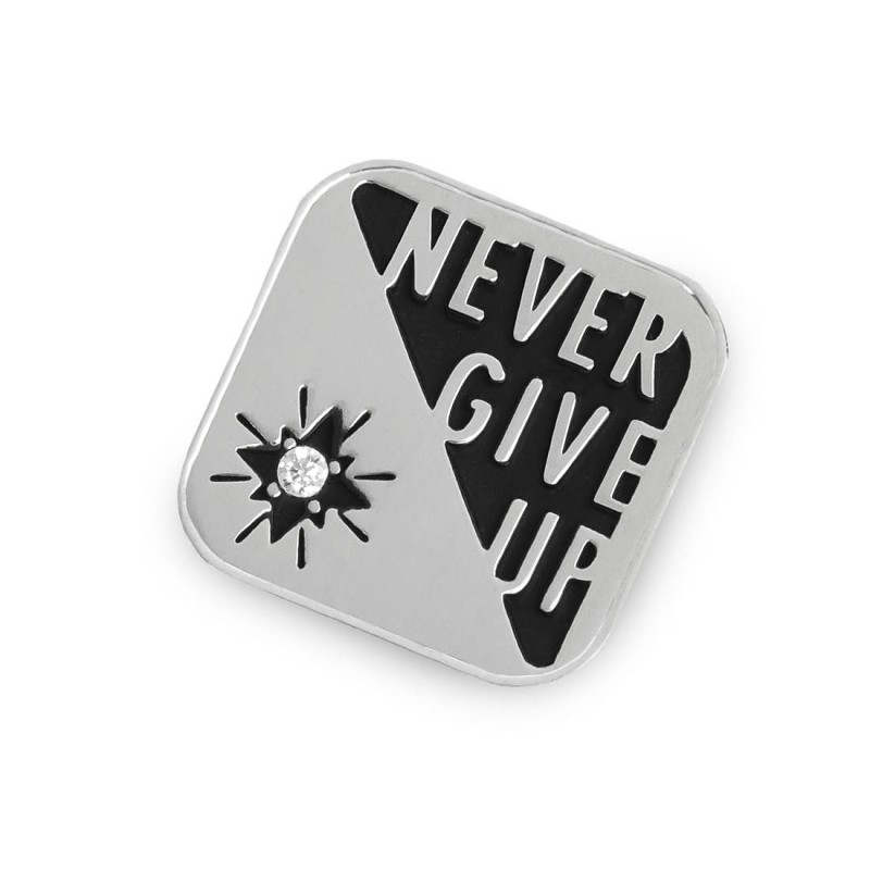 S.STEEL SQUARED PLATE NEVER GIVE UP Polished s.steel squared by etching plate size 13,90*13,90 mm, 1 mm thickness. On half side S.STEEL SQUARED PLATE NEVER GIVE UP Polished s.steel squared by etching plate size 13,90*13,90 mm, 1 mm thickness. On half side