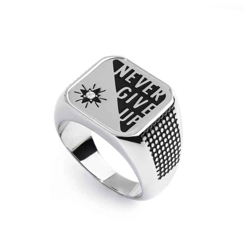 S.STEEL SQUARED PLATE NEVER GIVE UP Polished s.steel squared by etching plate size 13,90*13,90 mm, 1 mm thickness. On half side S.STEEL SQUARED PLATE NEVER GIVE UP Polished s.steel squared by etching plate size 13,90*13,90 mm, 1 mm thickness. On half side