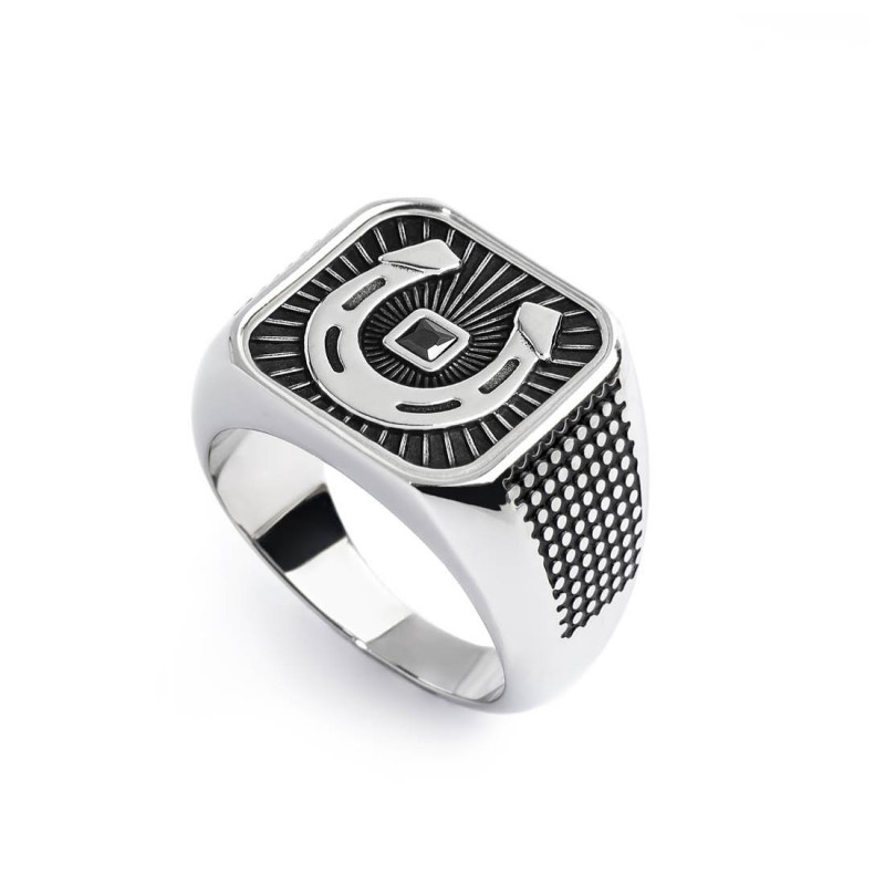 Piastrina quadrata ferro di cavallo con zircone nero changy Piastrina quadrata ferro di cavallo con zircone nero changy