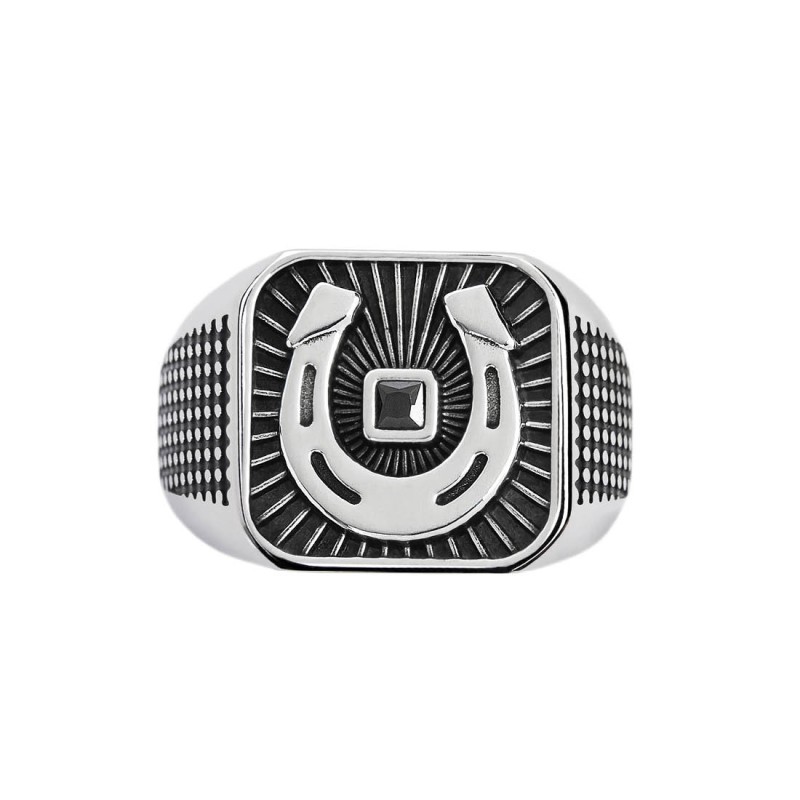 Piastrina quadrata ferro di cavallo con zircone nero changy