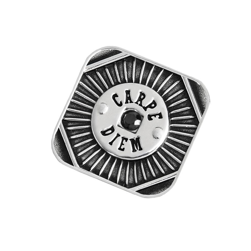 S.STEEL SQUARED PLATE CARPE DIEM Polished s.steel squared by casting plate size 13,90*13,90 mm, 1 mm thickness. On front side he S.STEEL SQUARED PLATE CARPE DIEM Polished s.steel squared by casting plate size 13,90*13,90 mm, 1 mm thickness. On front side he