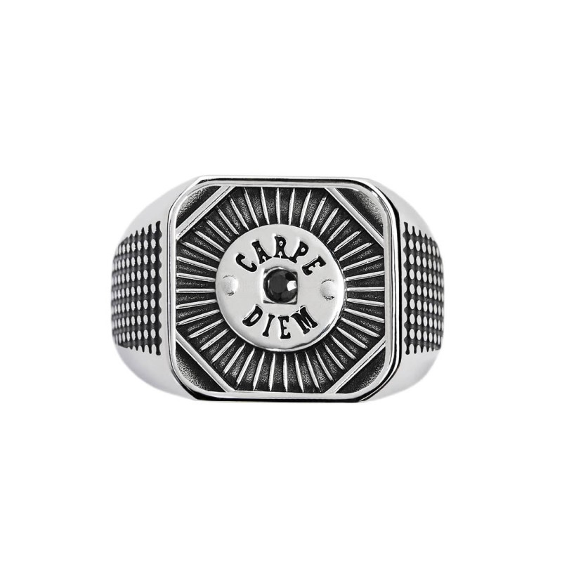 Piastrina quadrata carpe diem con zircone nero changy