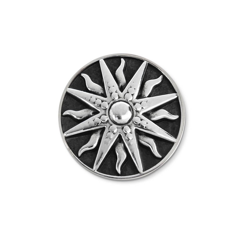 S.STEEL ROUND PLATE WITH SUN Polished s.steel round plate by casting 16,10 mm diameter, 1 mm thickness. On the front side sun po S.STEEL ROUND PLATE WITH SUN Polished s.steel round plate by casting 16,10 mm diameter, 1 mm thickness. On the front side sun po