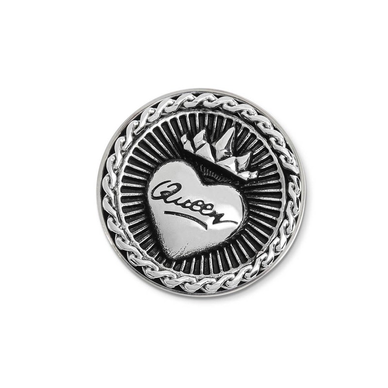 S.STEEL ROUND PLATE QUEEN Polished s.steel round plate by casting 16,10 mm diameter, 1 mm thickness. On the front side heart in S.STEEL ROUND PLATE QUEEN Polished s.steel round plate by casting 16,10 mm diameter, 1 mm thickness. On the front side heart in