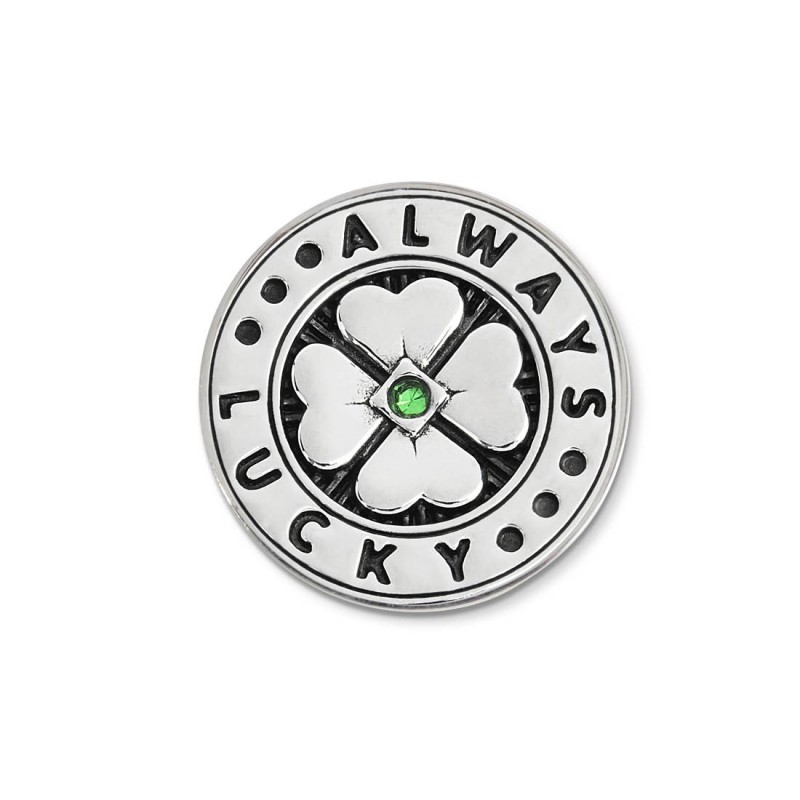 S.STEEL ROUND PLATE WITH FOUR-LEAF CLOVER Polished s.steel round plate by casting 16,10 mm diameter, 1 mm thickness. On the fron S.STEEL ROUND PLATE WITH FOUR-LEAF CLOVER Polished s.steel round plate by casting 16,10 mm diameter, 1 mm thickness. On the fron
