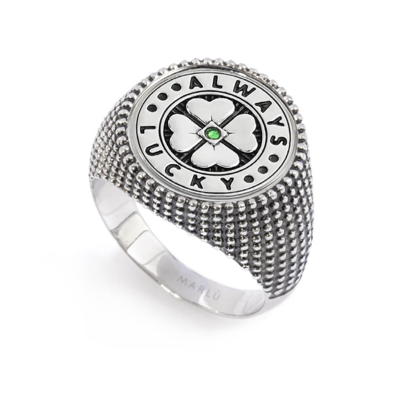 Piastrina tonda quadrifoglio e cristallo verde changy