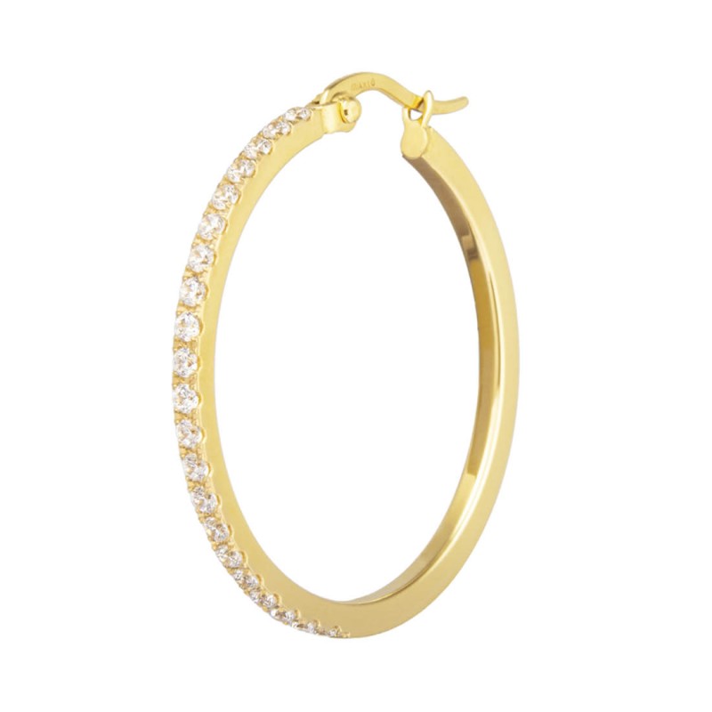 Orecchini A Cerchio Placcati Oro Con Zirconia Cubica - 3 Cm