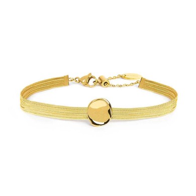 Bracciale catena snake piatta multifilo con bottone martellato Bracciale catena snake piatta multifilo con bottone martellato