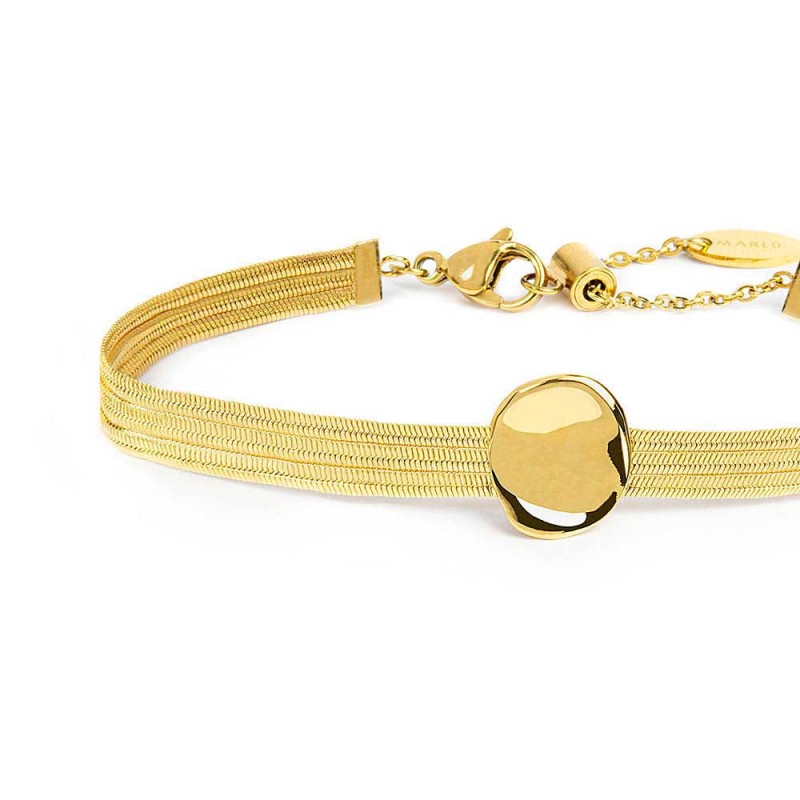 Bracciale catena snake piatta multifilo con bottone martellato Bracciale catena snake piatta multifilo con bottone martellato