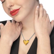 Collana catena mesh con cuore irregolare martellato Collana catena mesh con cuore irregolare martellato