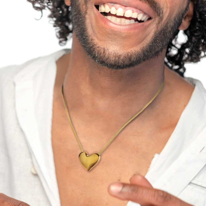 Collana catena mesh con cuore irregolare martellato Collana catena mesh con cuore irregolare martellato