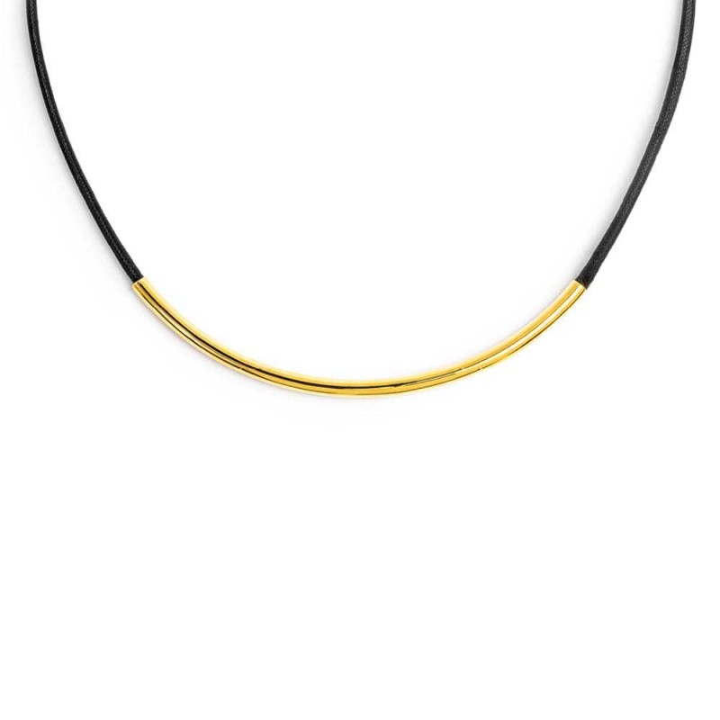 Collana cordino cerato nero con tubolare centrale Collana cordino cerato nero con tubolare centrale