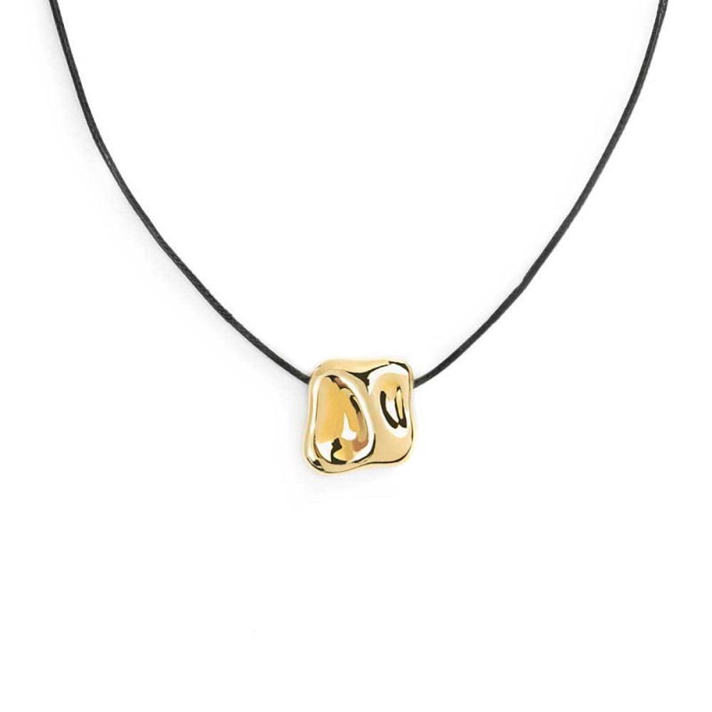 COLLANA CON CORDINO NERO CON PEND A QUAD. IRR. ACCIAIO