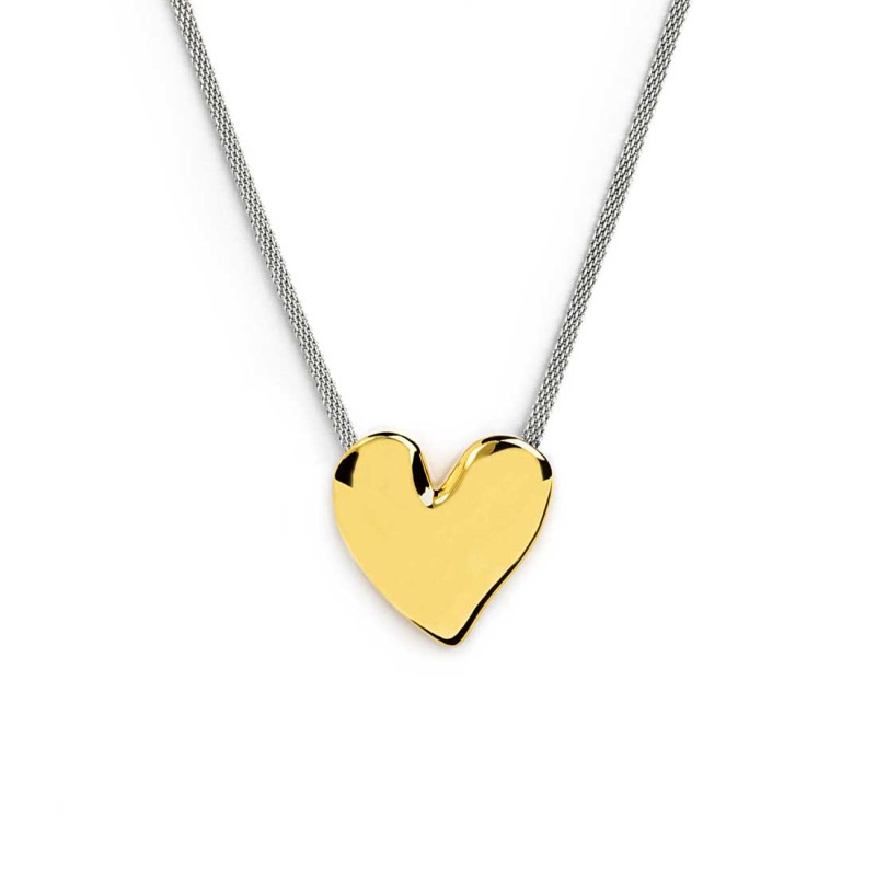 Collana catena mesh con cuore irregolare martellato Collana catena mesh con cuore irregolare martellato