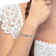 Bracciale catena a sonaglio piatta zircone centrale